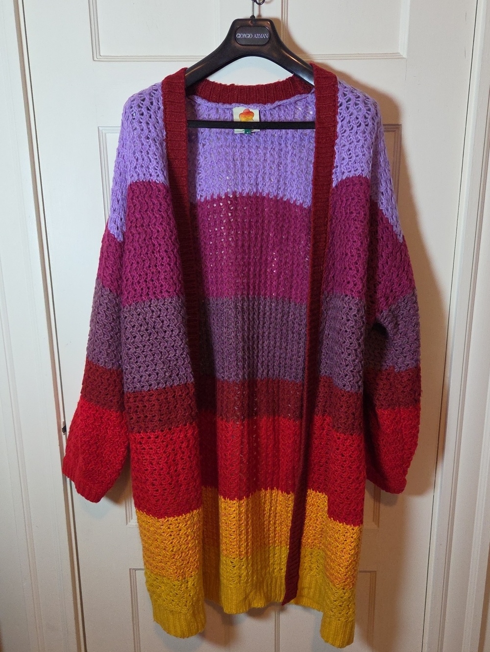 Farm Rio Chunky Rainbow Cardigan Size M/L Duster Sweater Women's Striped